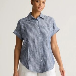 Quince 100% European Linen Camp Shirt Chambray Stripe